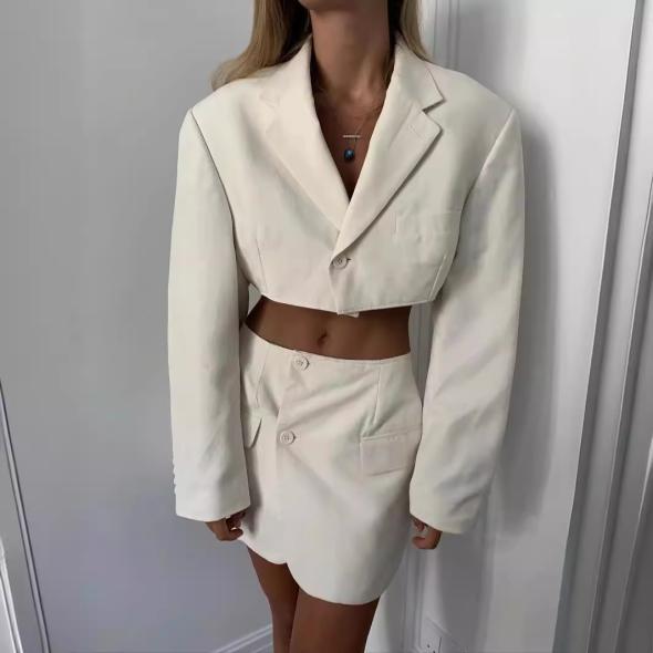 Apricot White Long Sleeve Crop Blazer  |  Womens Blazers Blazers Blazers