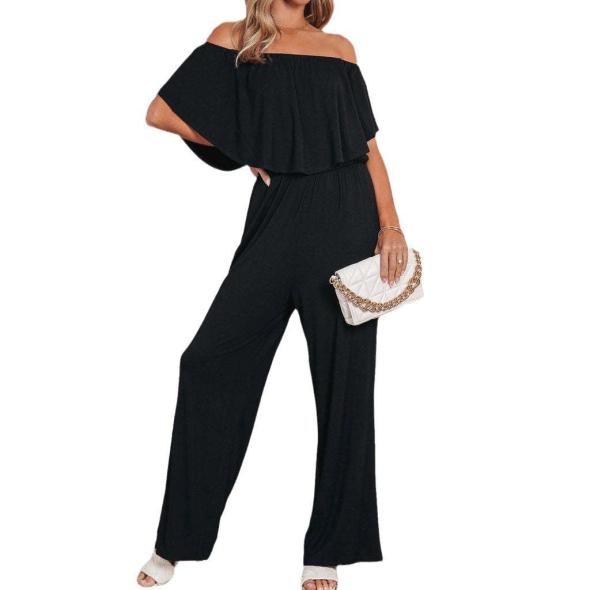 Black Bandeau-Neck Ruffle-Trim Beach Jumpsuit  |  Womens Swimwear & Beachwear Clothing Swimwear & Beachwear