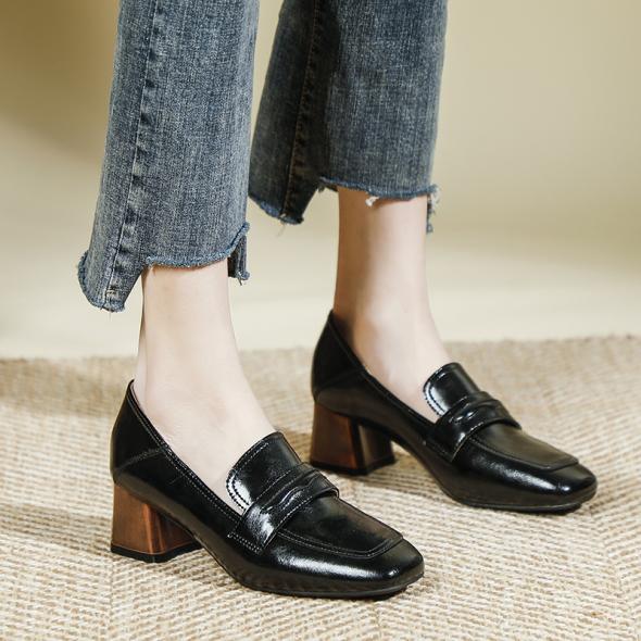 Black Block Heel Penny Loafer Court Shoes  |  Womens Loafers Flats Flats