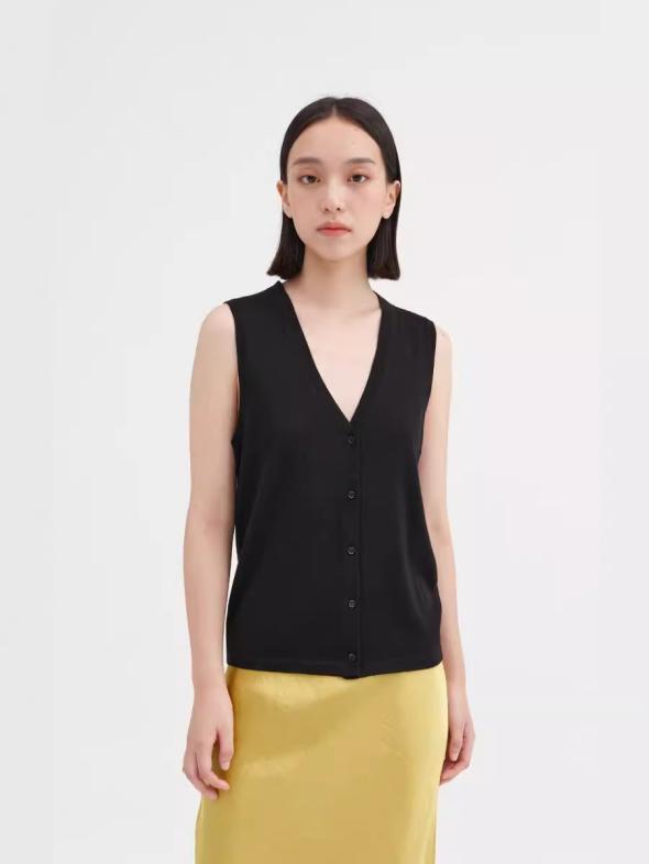 Black Button-Up Knit Waistcoat  |  Womens Waistcoats Clothing Waistcoats