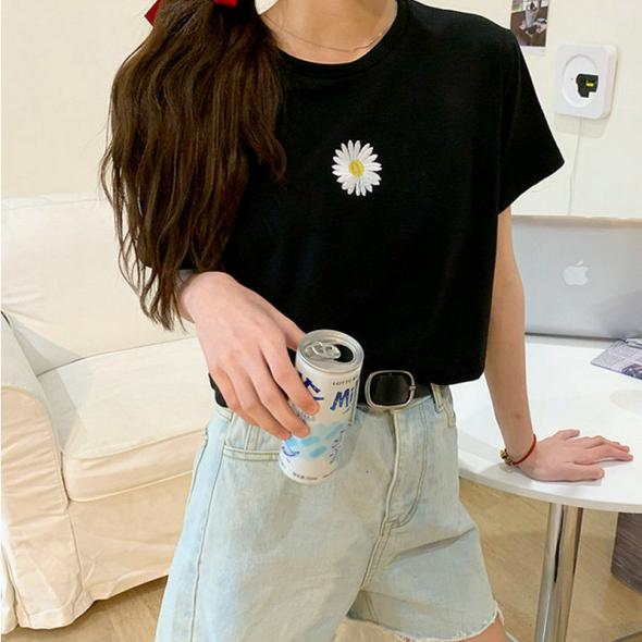 Black Embroidered Good Energy Baby Tee T-Shirt  |  Womens Basics Basics Basics