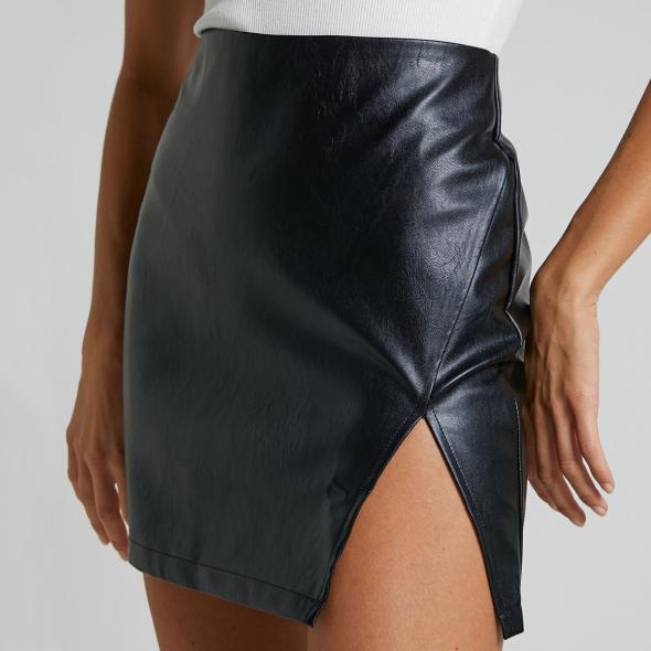 Black Faux Leather Mini Skirt  |  Womens Skirts Clothing Skirts