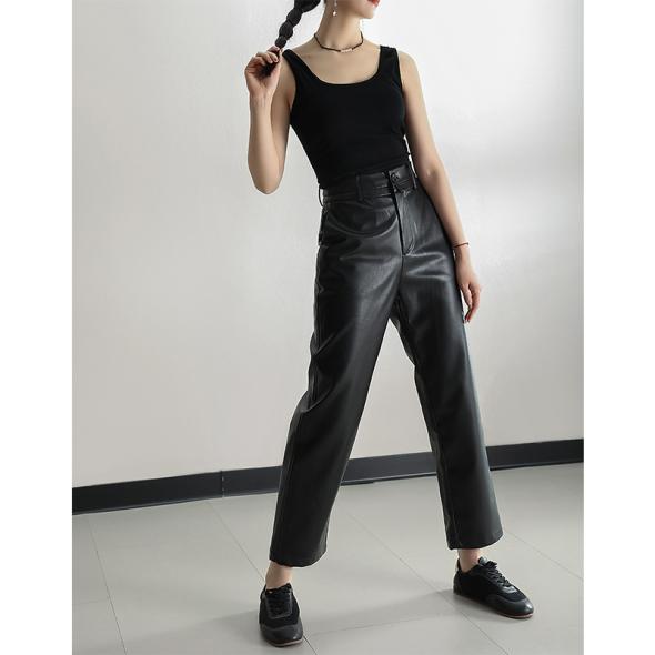 Black Faux Leather Straight Trousers  |  Womens Trousers Clothing Trousers