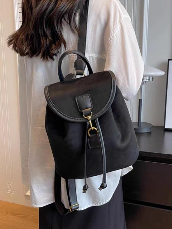 Black Faux Suede Backpack  |  Womens Bags Accessories Bags