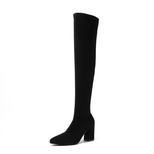 Black Faux Suede Block Heel High Leg Boots  |  Womens Boots Boots Boots