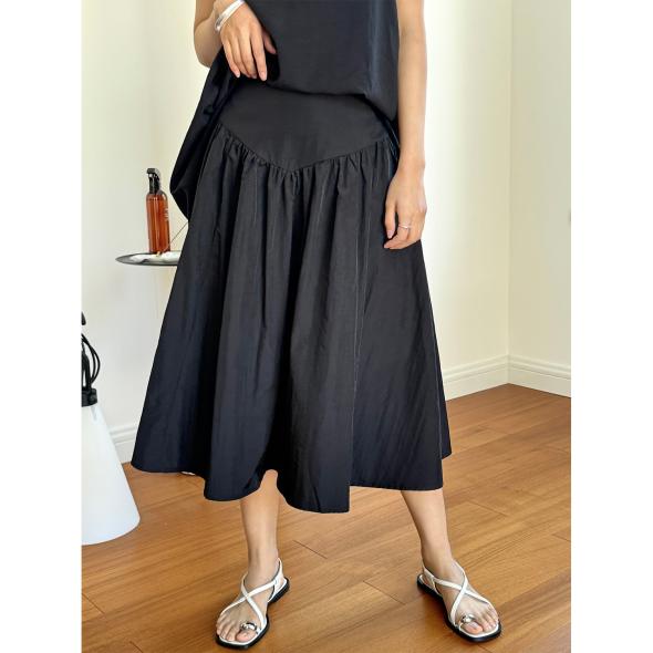 Black Gathered Waist Midi Skirt  |  Womens Skirts Clothing Skirts