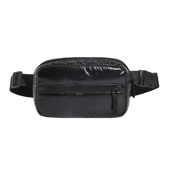 Black High Shine Padded Belt Bag  |  Womens Bags Accessories Bags