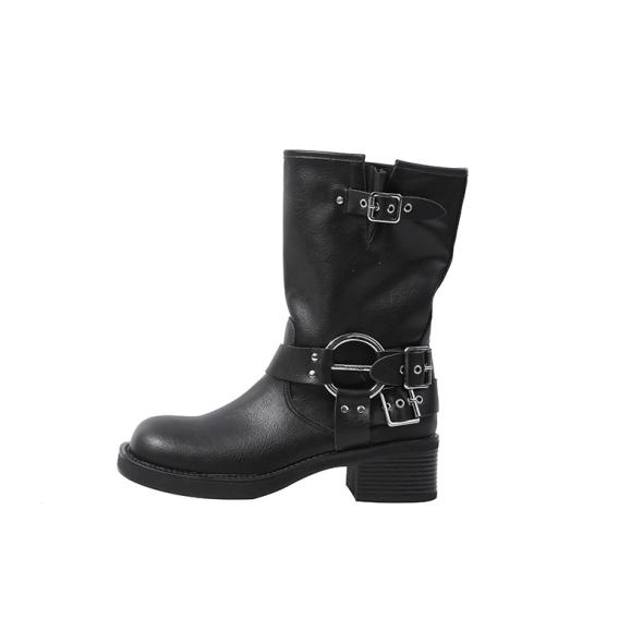 Black Leather-Look Biker Ankle Boots  |  Womens Boots Boots Boots