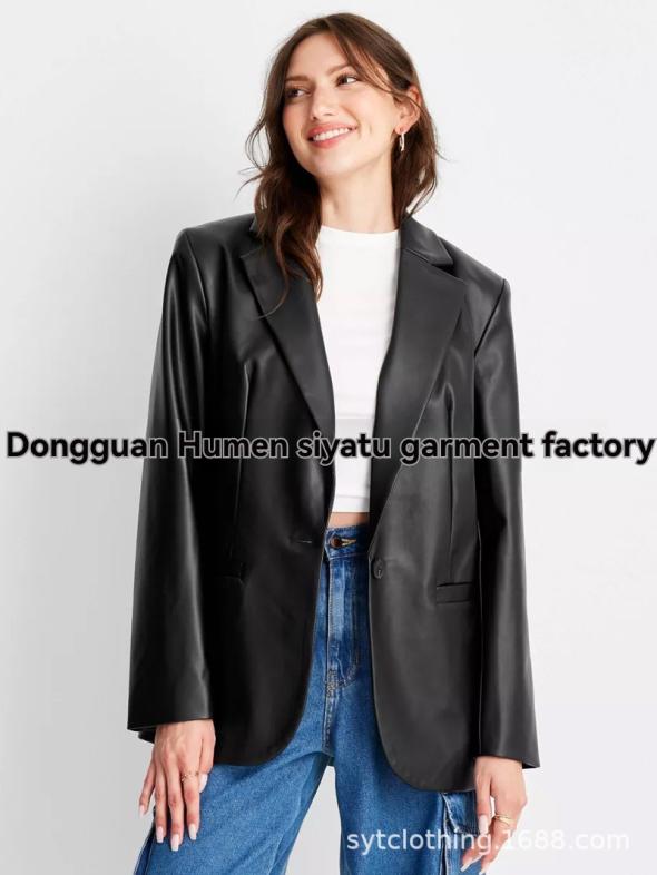 Black Leather-Look Blazer  |  Womens Blazers Blazers Blazers