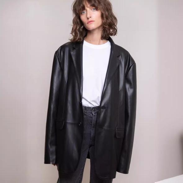 Black Leather-Look Blazer  |  Womens Suits & Tailoring Blazers Blazers