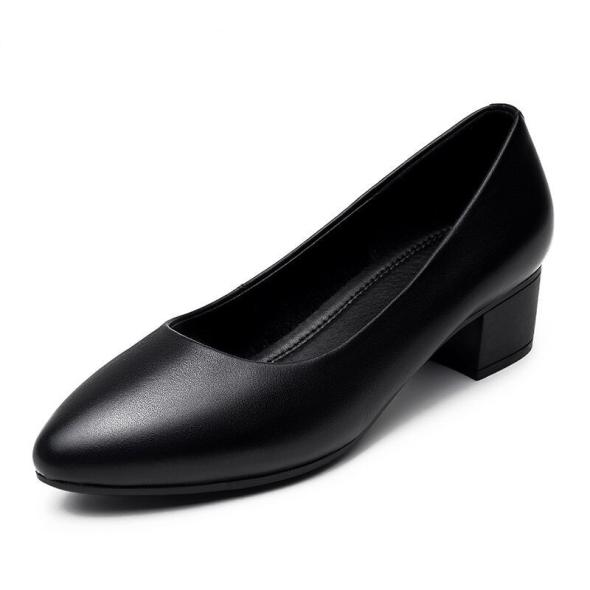 Black Leather-Look Block Heel Court Shoes  |  Womens Heels Heels Heels