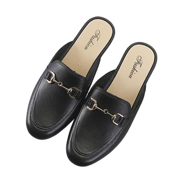 Black Leather-Look Chain Trim Mule Loafers  |  Womens Loafers Loafers Loafers