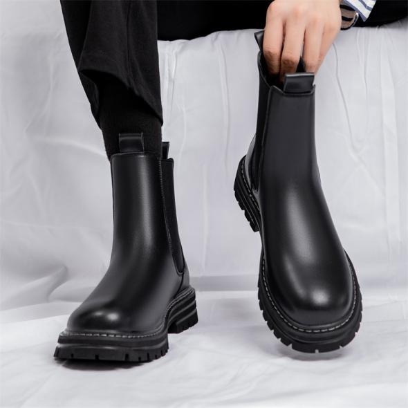 Black Leather-Look Chunky Chelsea Boots  |  Womens Boots Boots Boots