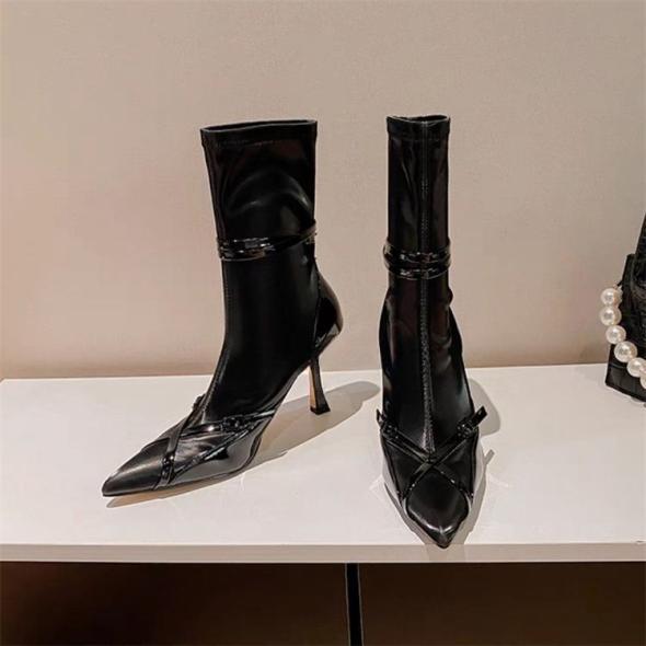 Black Leather-Look Heel Ankle Boots  |  Womens Boots Boots Boots