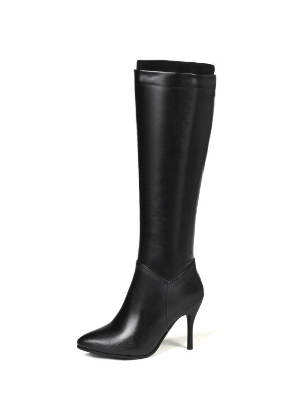 Black Leather Look Knee High Stiletto Boots  |  Womens Boots Boots Boots