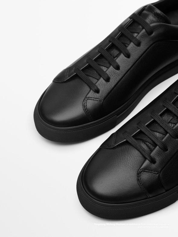 Black Leather-Look Lace Up Trainers  |  Womens Trainers Flats Flats