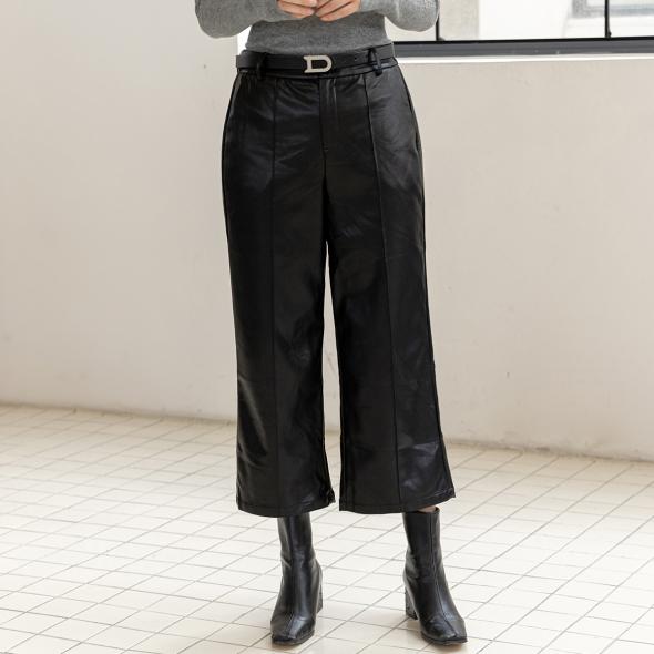 Black Leather-Look Pintuck Wide Leg Tailored Trousers  |  Womens Suits & Tailoring Clothing Suits & Tailoring