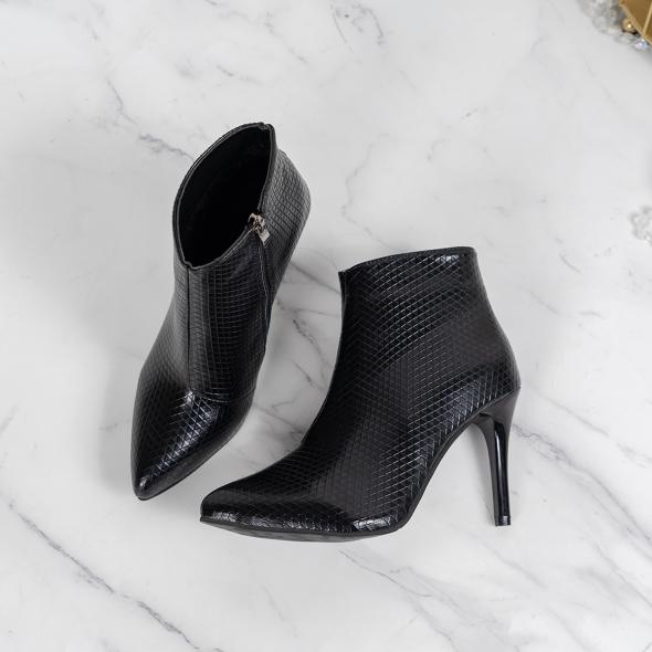 Black Leather Look Pointy Heeled Ankle Boots  |  Womens Boots Boots Boots