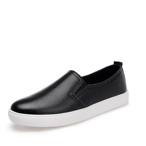 Black Leather-Look Slip On Trainers  |  Womens Flats Flats Flats