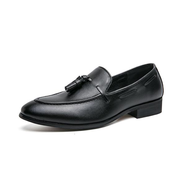 Black Leather-Look Tassel Trim Loafers  |  Mens Shoes Mens Mens