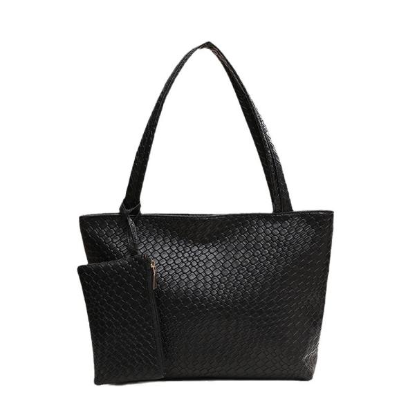 Black Leather-Look Woven Tote Bag And Pouch  |  Womens Bags Accessories Bags