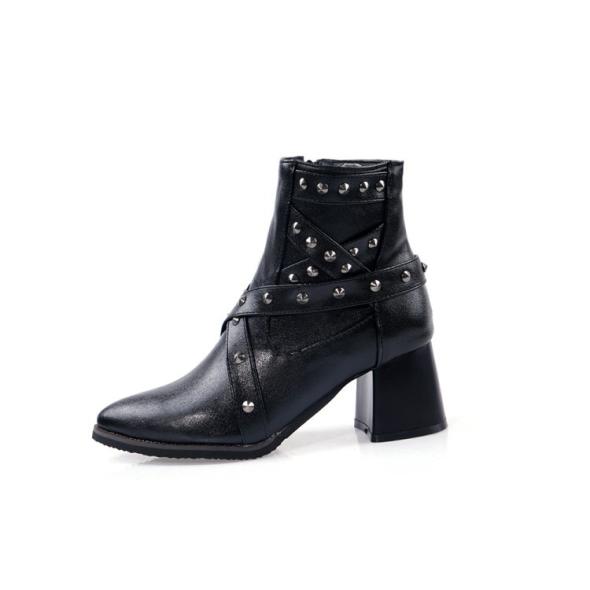 Black Leather Look Wrap Buckle Stiletto Boots  |  Womens Boots Boots Boots