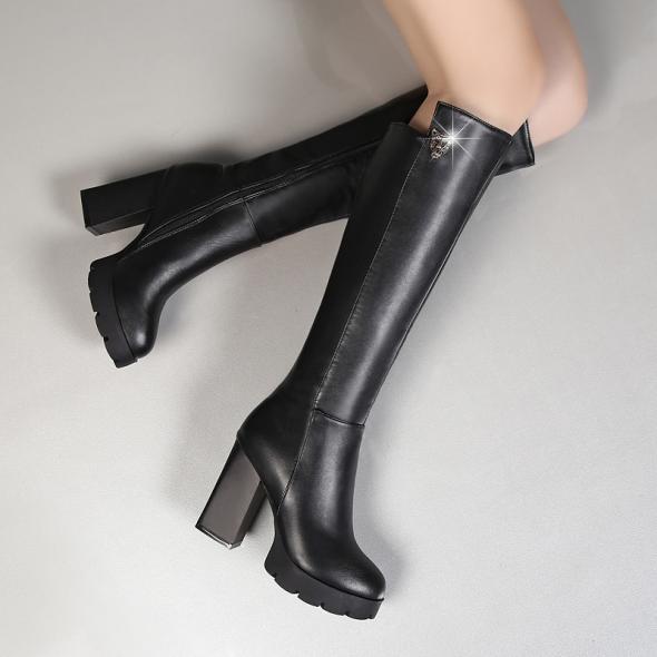 Black Leather-Look Zipped Knee High Boots  |  Womens Boots Boots Boots