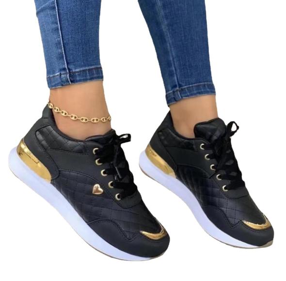 Black Logo Sports Wedge Trainers  |  Womens Flats Flats Flats