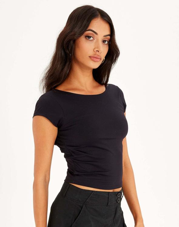 Black Low Back Crop Top  |  Womens Going Out Clothing Going Out