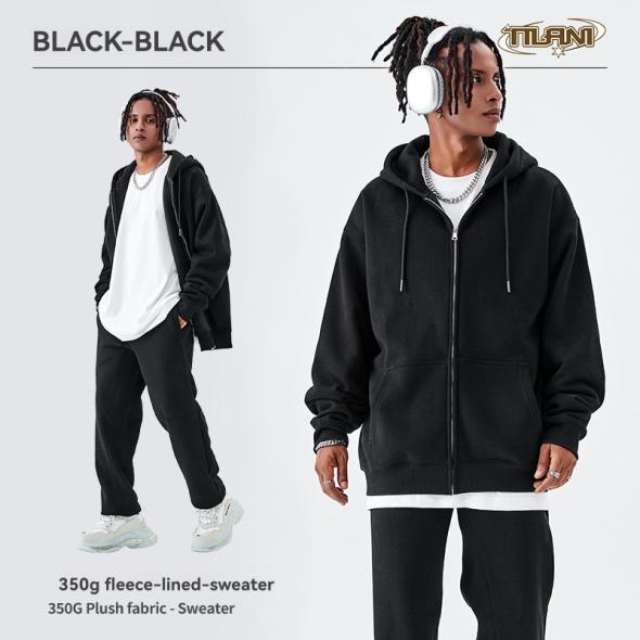 Black Oversized Cotton Blend Zip Hoodie  |  Mens Hoodies & Sweats Clothing Hoodies & Sweats