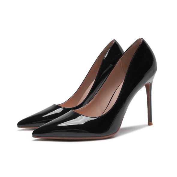 Black Patent Metal Stiletto Heel Court Shoes  |  Womens Heels Heels Heels