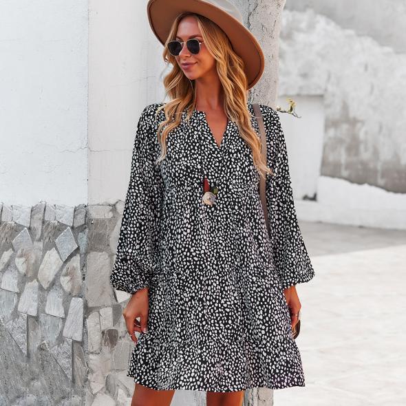 Black Pattern Print Woven Long Sleeve Dress  |  Womens Dresses Clothing Dresses