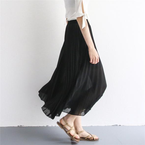 Black Pleated Chiffon Midi Skirt  |  Womens Skirts Clothing Skirts