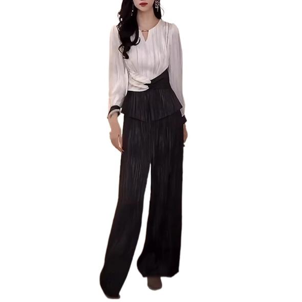 Black Plissé-Pleat Wide Leg Trousers  |  Womens Co-Ords Clothing Co-Ords