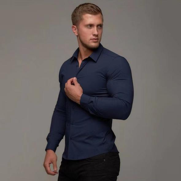 Black Poplin Long Sleeve Muscle Fit Shirt  |  Mens Shirts Clothing Mens