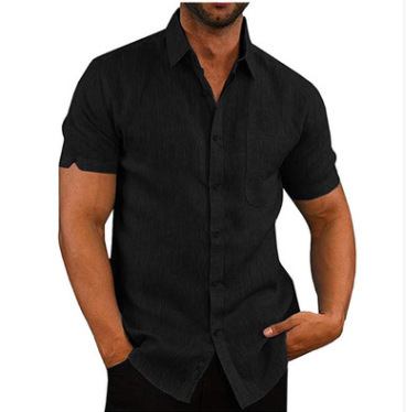 Black Poplin Short Sleeve Muscle Fit Shirt  |  Mens Shirts Clothing Mens