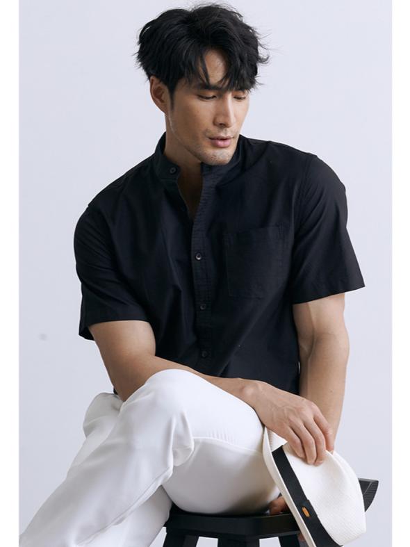 Black Poplin Short Sleeve Regular Fit Shirt  |  Mens Shirts Clothing Mens