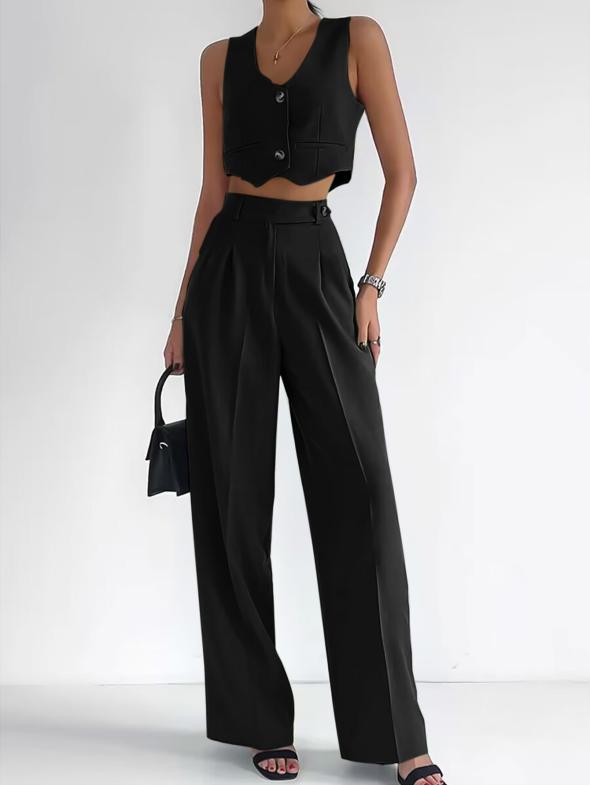 Black Pull On Wide Leg Tailored Trousers  |  Womens Suits & Tailoring Clothing Suits & Tailoring