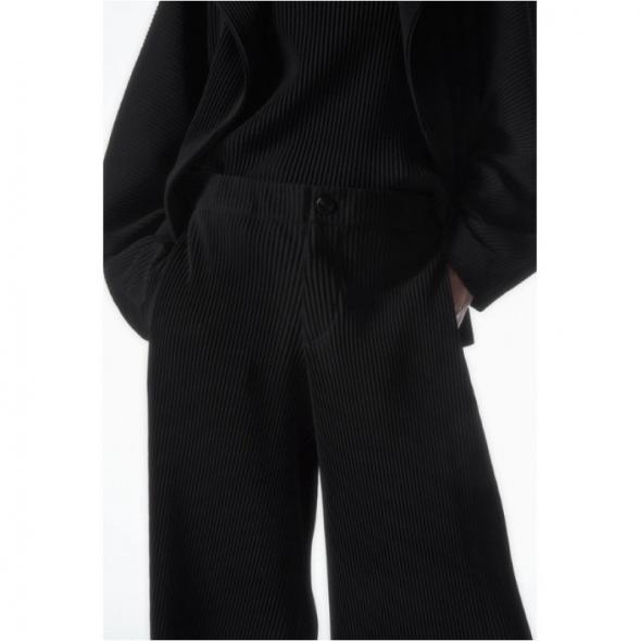 Black Ribbed Wide Leg Trousers  |  Womens Trousers Clothing Trousers