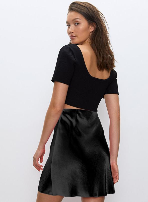 Black Satin Mini Skirt  |  Womens Skirts Clothing Skirts