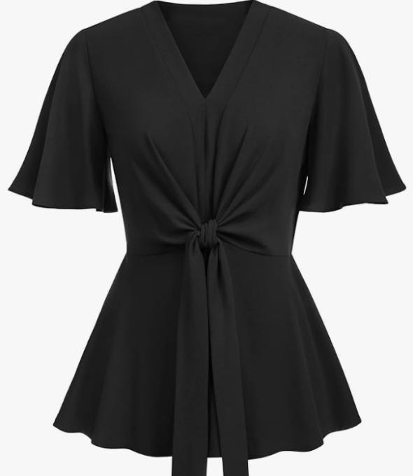 Black Satin Peplum Blouse  |  Womens Shirts & Blouses Clothing Shirts & Blouses