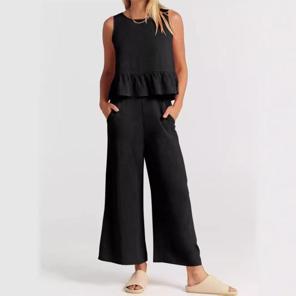 Black Satin Wide Leg Trousers  |  Womens Co-Ords Clothing Co-Ords