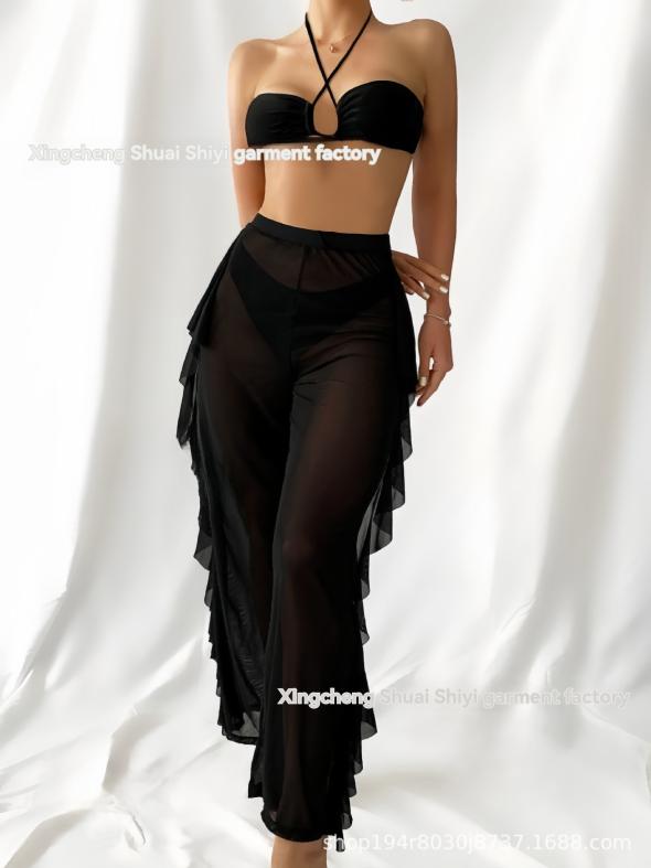 Black Sheer Chiffon Ruffle Trim Maxi Skirt  |  Womens Skirts Clothing Skirts