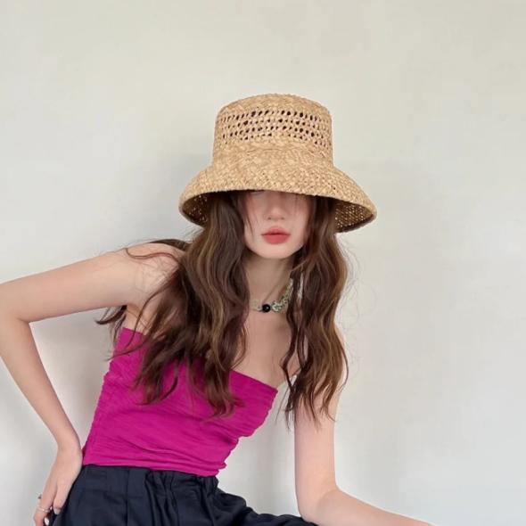 Black Straw Crochet Bucket Hat  |  Womens Hats Accessories Hats