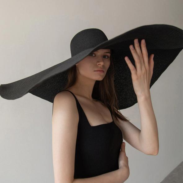 Black Straw Effect Oversized Floppy Hat  |  Womens Hats Accessories Hats