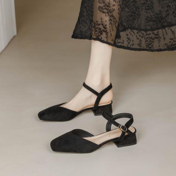 Black Suedette 2 Part Block Heel Court Shoes  |  Womens Heels Heels Heels