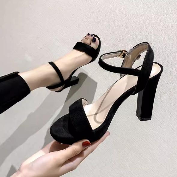 Black Suedette 2 Part Stiletto Heel Sandals  |  Womens Heels Heels Heels