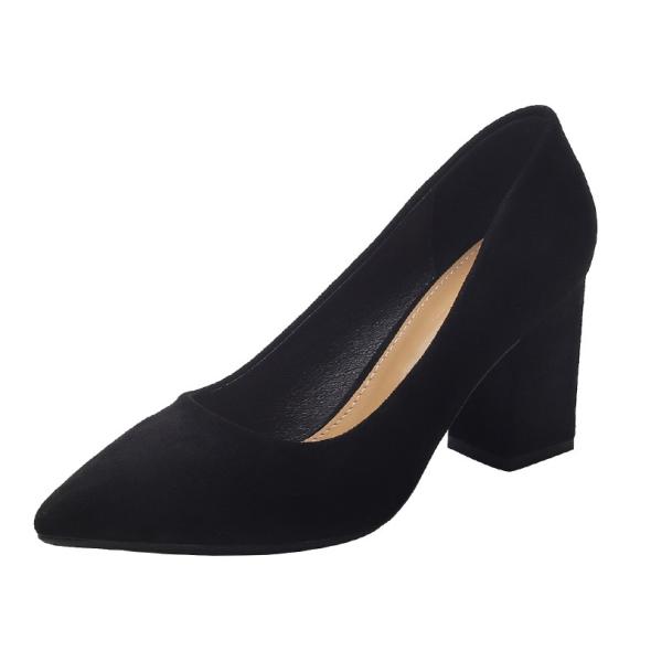 Black Suedette Block Heel Court Shoes  |  Womens Heels Heels Heels