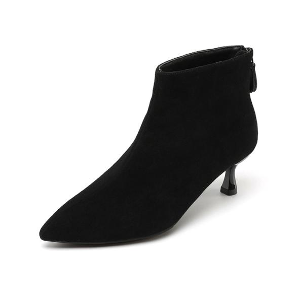 Black Suedette Kitten Heel Pointed Toe Ankle Boots  |  Womens Boots Boots Boots