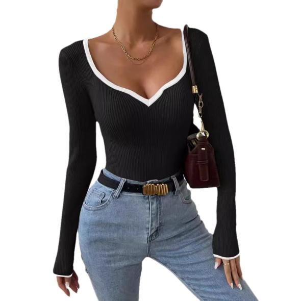 Black Sweetheart Neck Tipped Knit Jumper  |  Womens Jumpers & Cardigans Clothing Jumpers & Cardigans